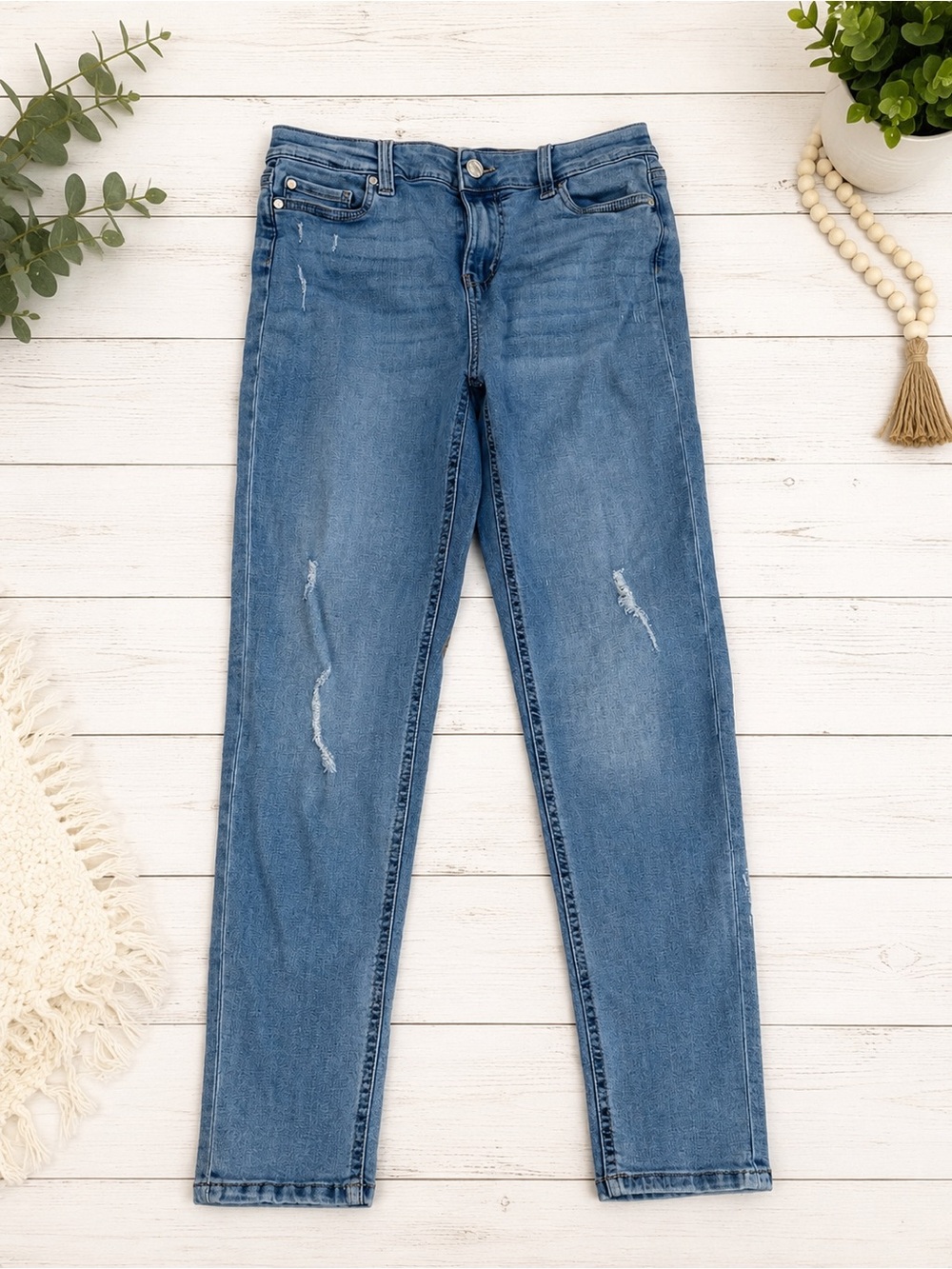 🌸 Celebrity Pink Girls Distressed Skinny Jeans Size 16 Light Wash Stretch Denim